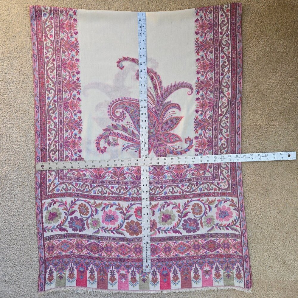 NWOT Cashmere Kashmiri Scarf Shawl Jacquard Embroidered Pink Purple - Picture 6 of 16